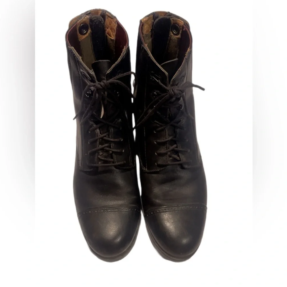 Ariat heritage Black Zipper Bohemian Trendy Leather Stack Heel Lace-Up Boots 7 - Picture 2 of 7